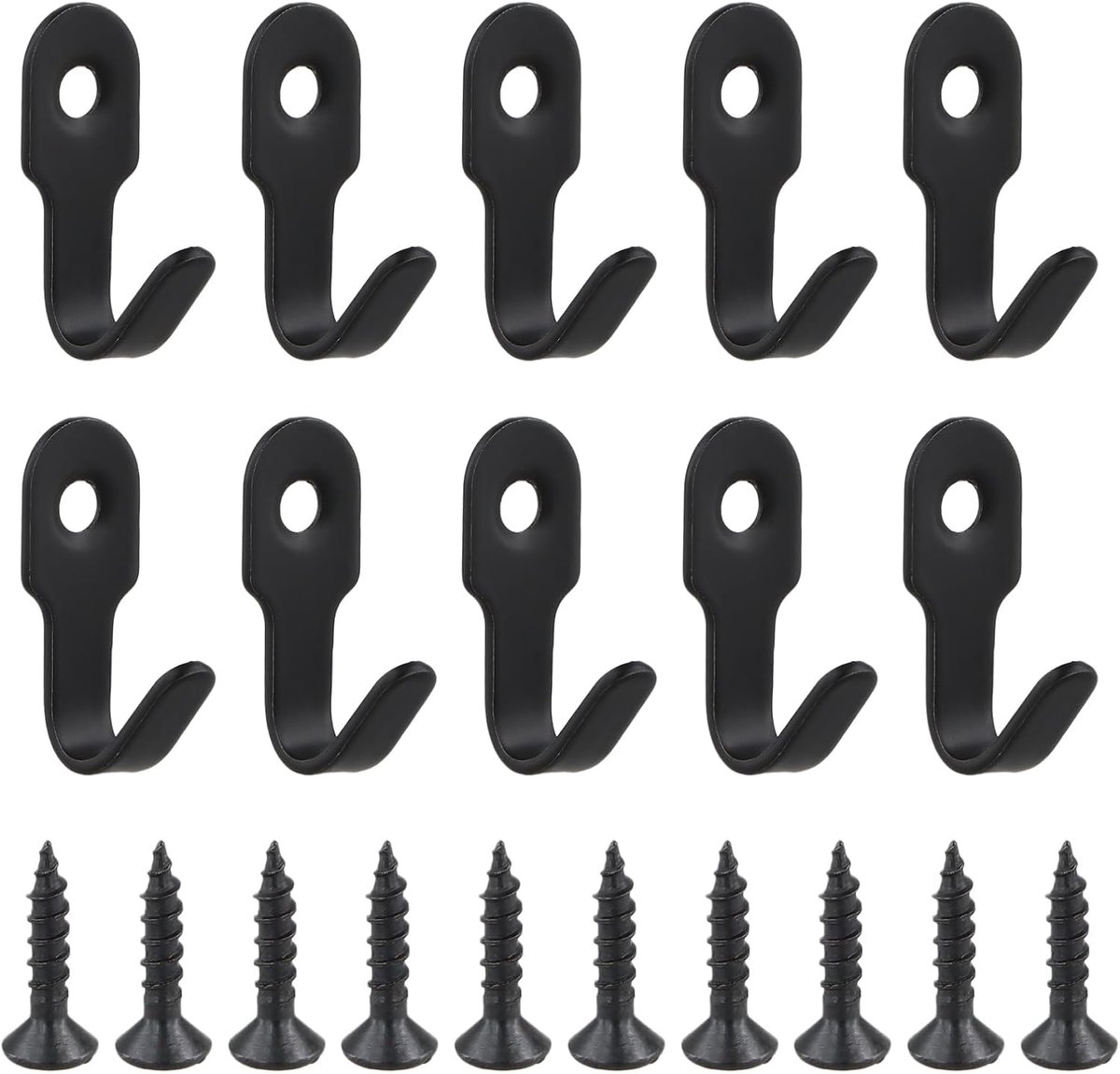 SnelShoppen - Set van 10 Mini Wandhaken Kledinghaken Zwarte Enkele Haken Metaal Garderobe Haken Klein met 10 Schroeven voor Toetsenbord, Slaapkamer, W
