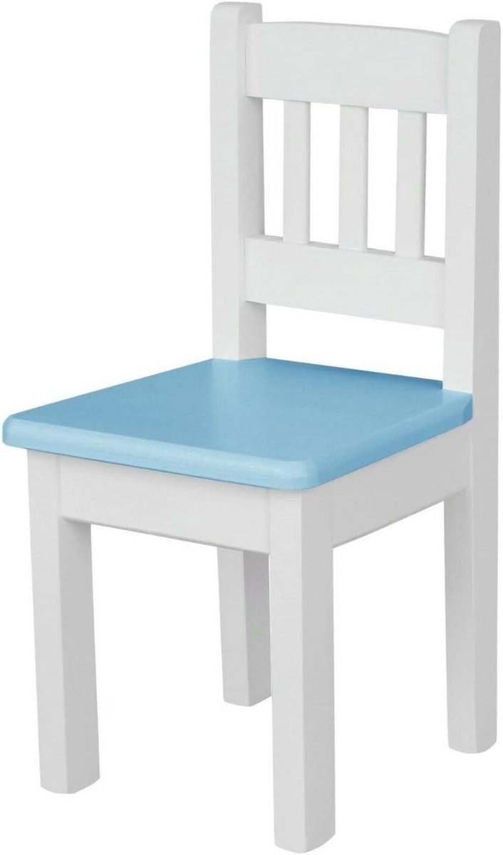 Kinderstoel Hout - Kindermeubel Speelhoek - Kinderkamer Gebruik - Handgemaakt Grenenhout - 30 x 26 x 56 cm - Wit/Blauw