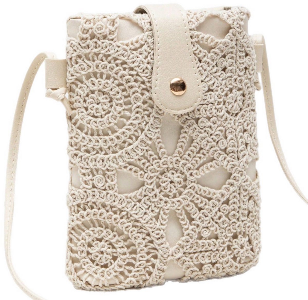 Bobypet - Crossbody Tas Meisjes & Dames - Kleine Telefoontasje Boho - Gehaakte Strandtas van PU-Leer met Kwastje - gebroken wit