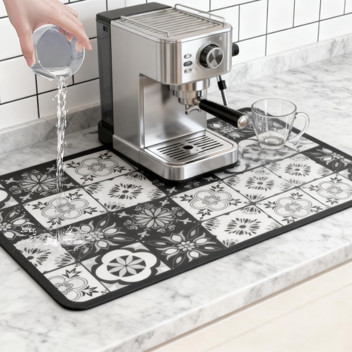 SnelShoppen - Koffiemachine Afvalmat 40 x 60 cm met Antislip Waterdichte Rubber Achterkant, Super Absorberend Materiaal voor Keuken, Koffiebar Accesso