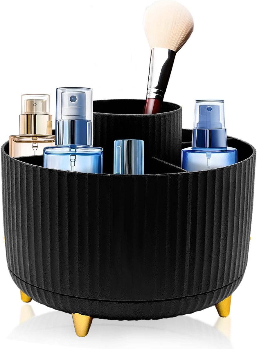 SnelShoppen - 360° Draaiende Makeup Organizer, Multifunctionele Cosmetica Opbergruimte met 5 Compartimenten, Make-up Tafel Organizer voor Slaapkamer,