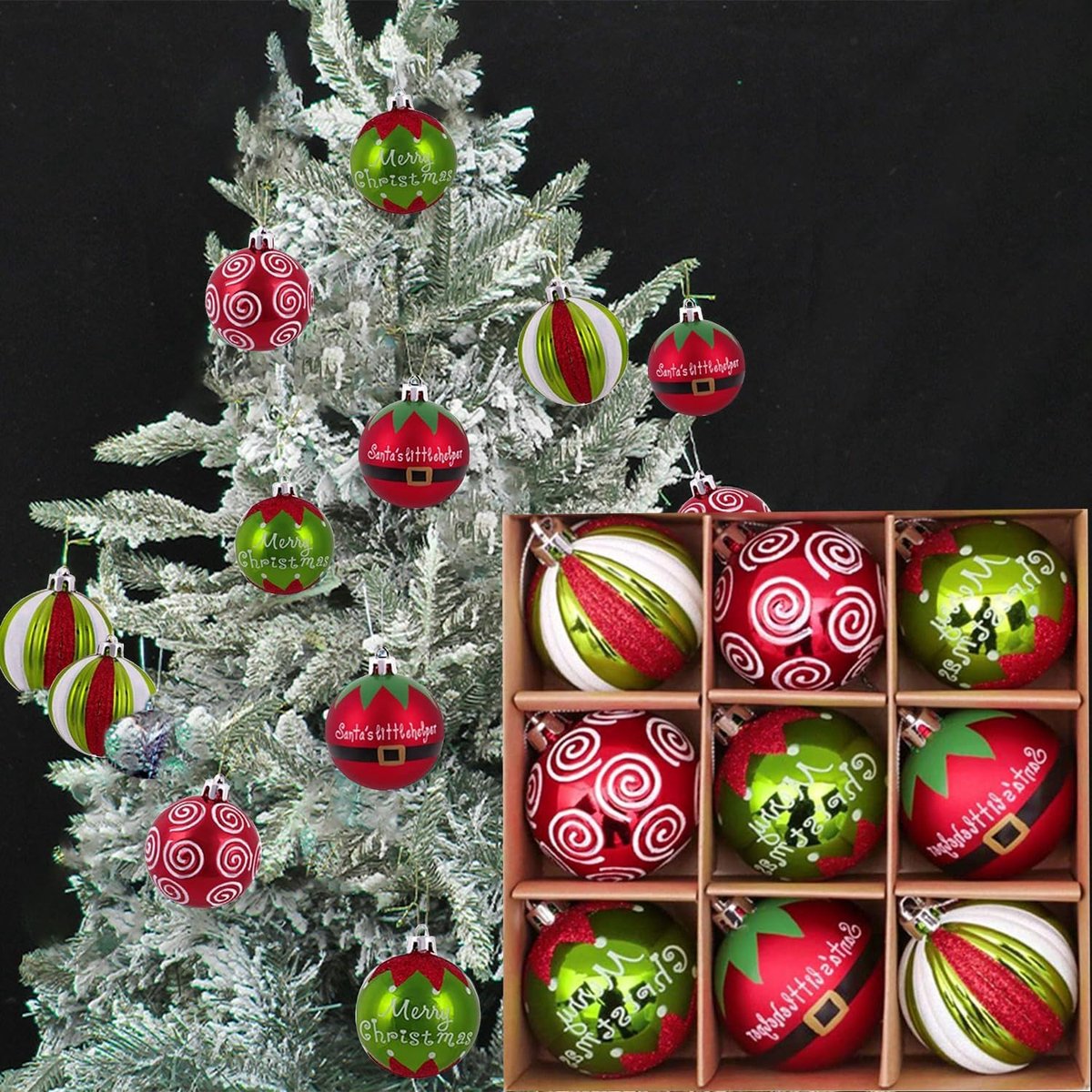 Kerstballen set 9 stuks - Rood en groen - Plastic - Voor een sprankelende kerstboom - ShopVlot