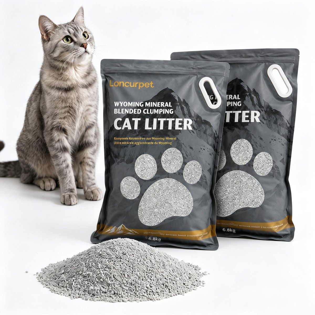 Loncurpet - Kattenbakvulling - Wyoming Natrium Bentoniet Klei +Cassava - 2 x 6,8kg - Premium Klontvormend - Plakt Niet aan de Bodem - 100% Stofvrij - Natuurlijke Geurneutralisatie