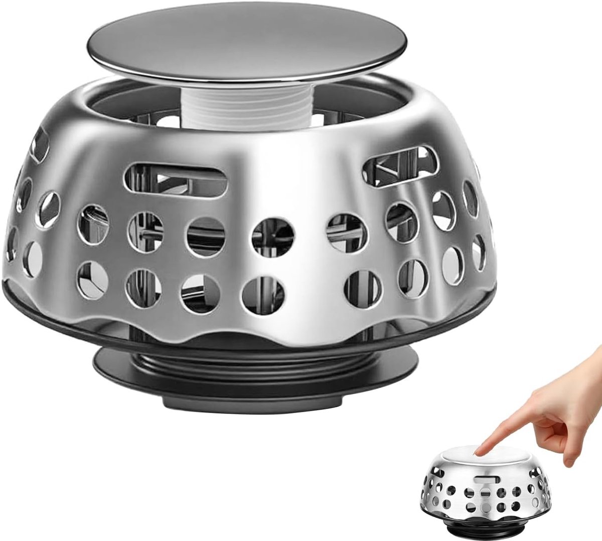 SnelShoppen - 304 RVS Pop Up Afvoerzeef, 3-in-1 Universele Afvoerstopper voor Wastafel, Badkamer, Keuken, Metalen Afvoerplug, Geurstop, Waterdicht