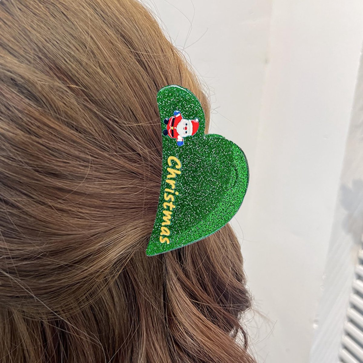 Christmas Claw Clips for Women, 1PC Hair Claw Holiday Hair Accessories Green Santa Heart Style for Women Girls Party - ShopVlot