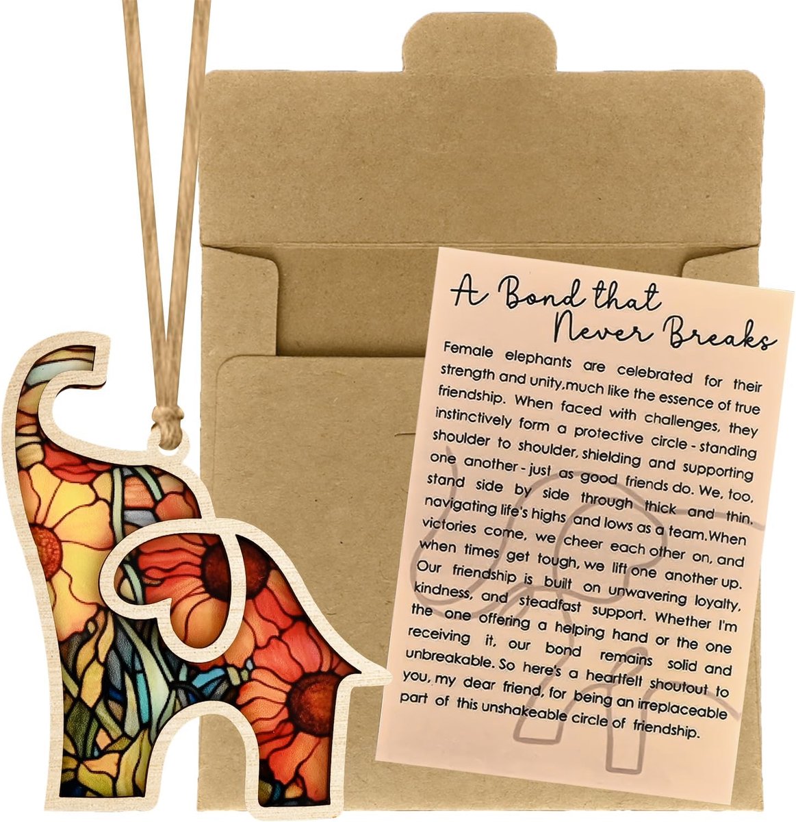Houten olifant ornament - kleurrijke decoratie - met verhaalkaart - ideaal cadeau voor vriendinnen - ShopVlot