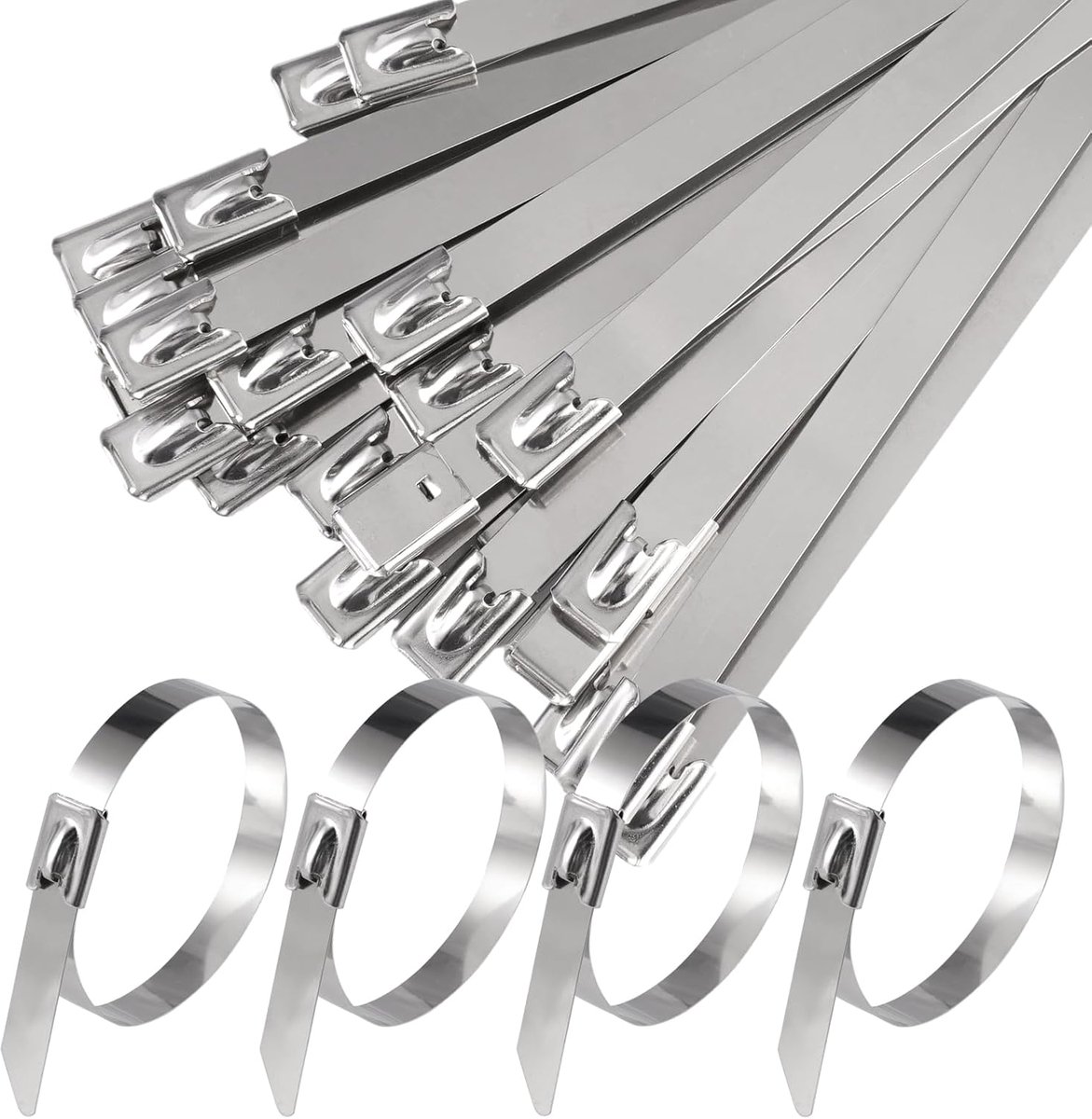 SnelShoppen - 30 Stuks Lange RVS Kabelbinders, 200 X 7,9mm Metaal Kabelbinders, Zelfborgend, Stalen Metalen, 120 Kg Treksterkte, Voor Uitlaatopwikkeli