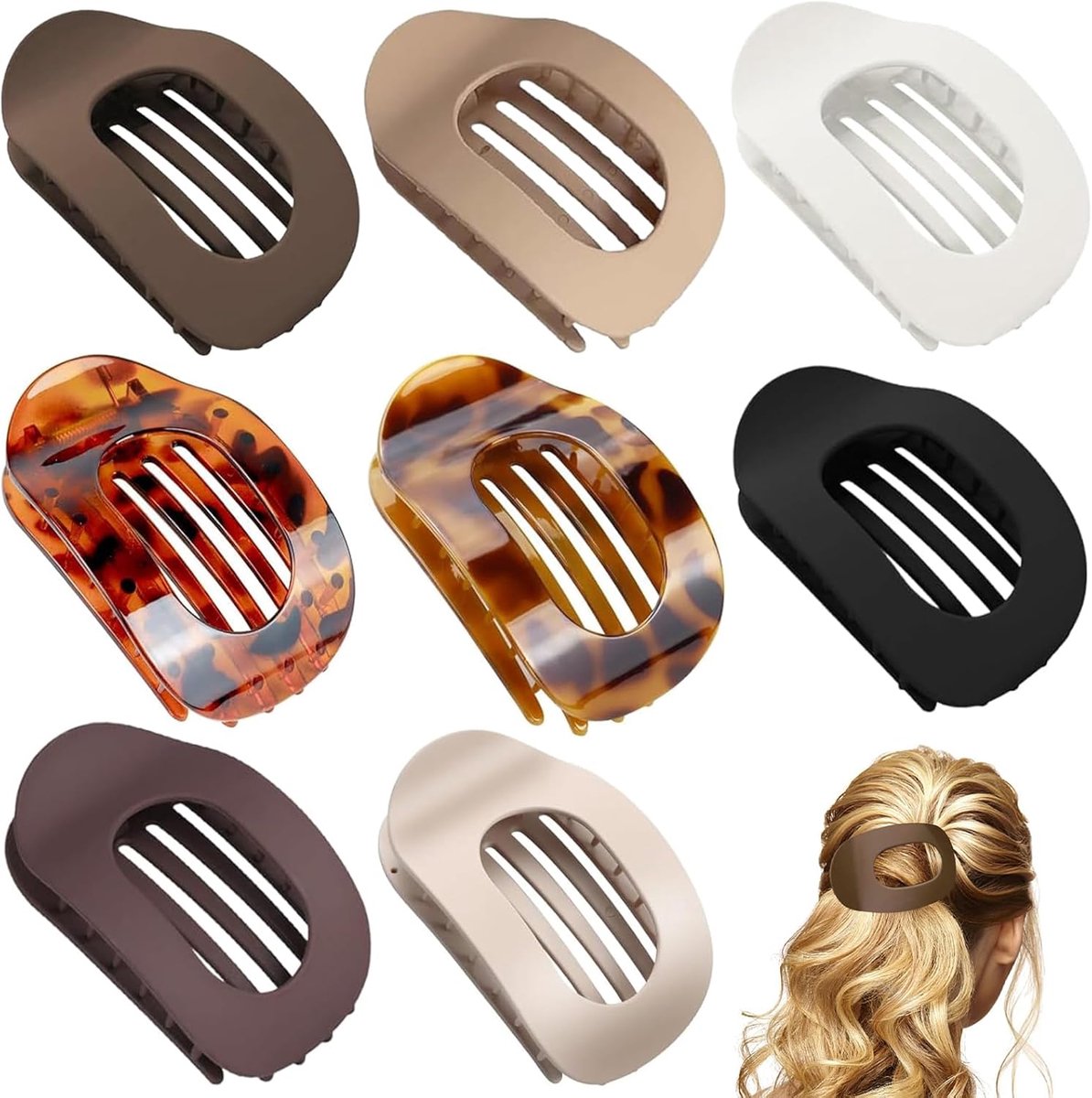 SnelShoppen - 8 Stuks Grote Flat Hair Clips Vrouwen - Lichtgewicht & Antislip Duckbill Haarclips voor Dikke/Dunne Haren, Elegante Franse Haarclips voo
