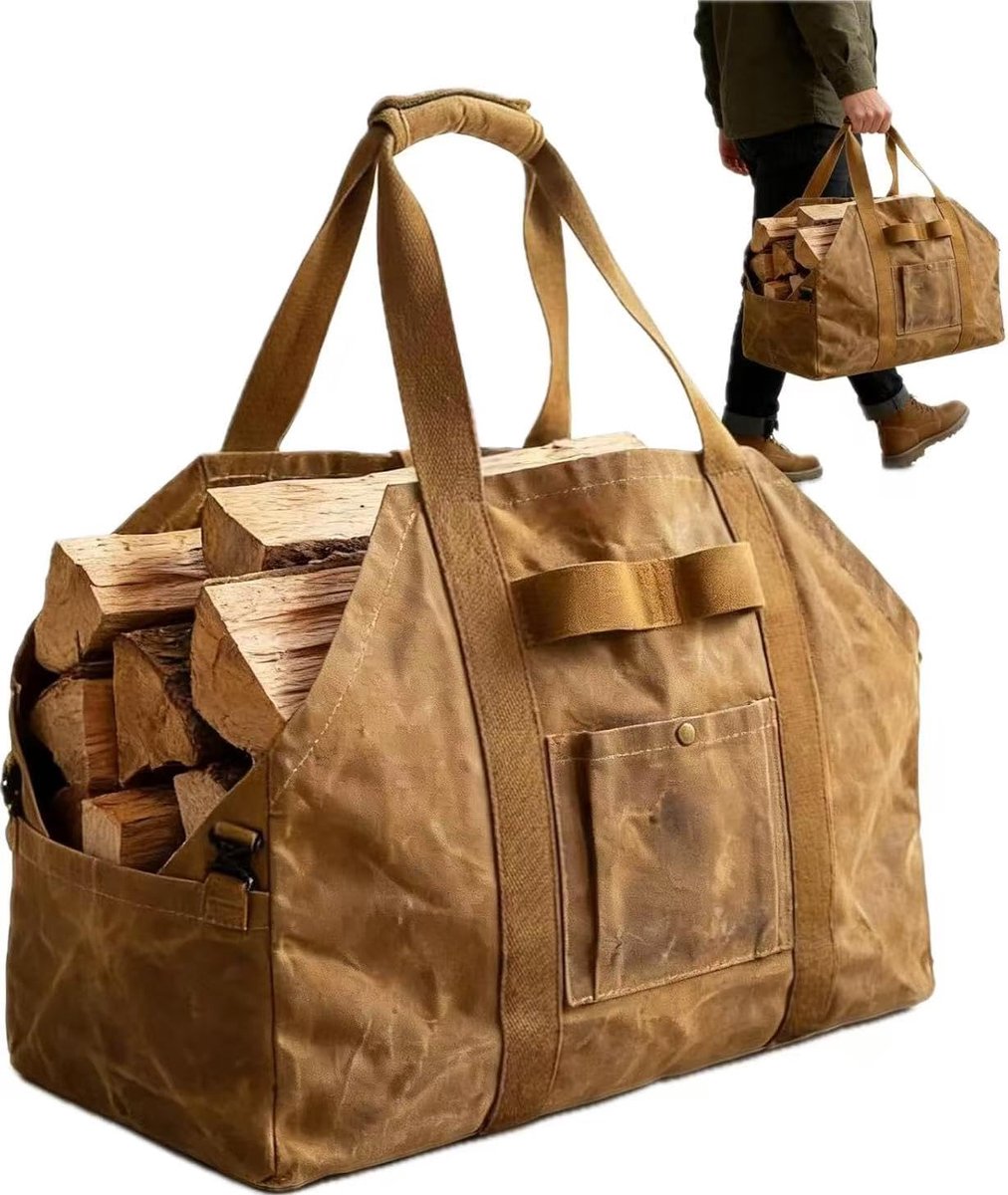 SnelShoppen - Vuurhout tas, houten basket, transport tas, draagbare tas voor vuurhout, canvas, opvouwbaar, waterafstotend, voor open haard en tuin