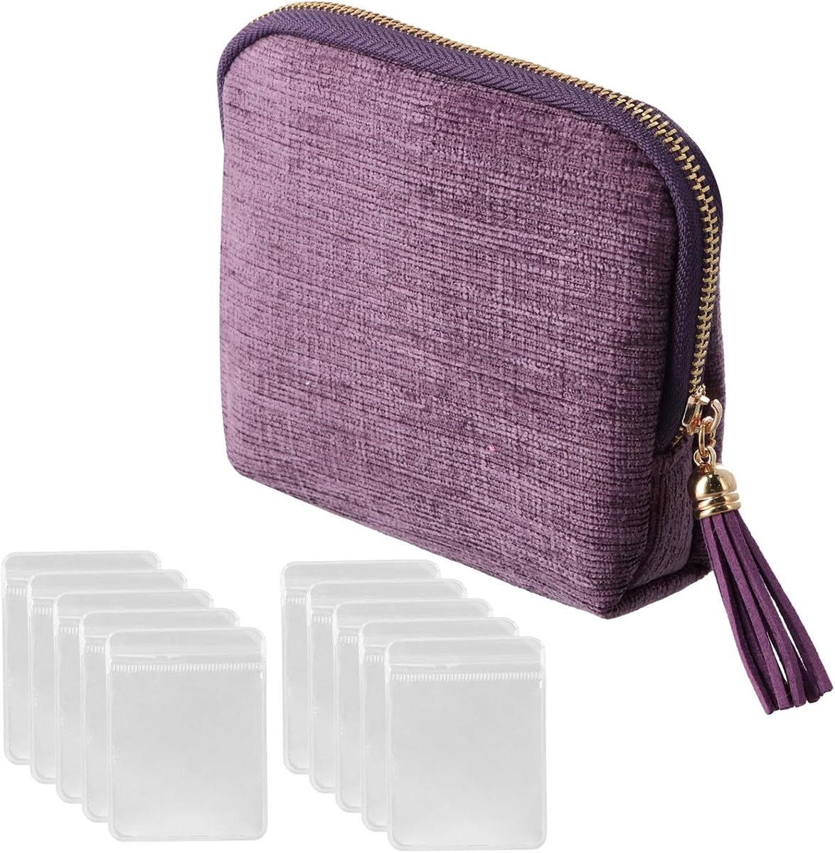 SnelShoppen - Vrouwen Sieraden Doos met Franje, Sieraden Organizer, Cosmetica Tas met Rits en Kwast, 7 Compartimenten voor Armbanden, Ringen, Kettinge