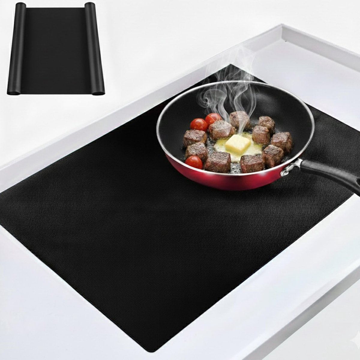 SnelShoppen - 52 x 78 cm Siliconen Inductiekookplaat Beschermmat - Hittebestendig, Snijbaar, Zwart, Herbruikbaar, Voor Inductiekookplaten