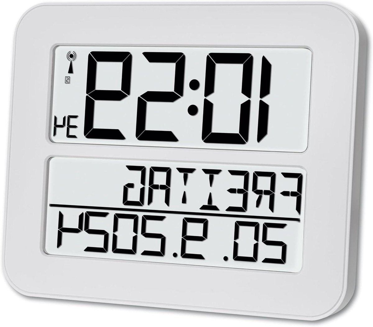 Digitale radioklok - Kalenderklok Wandklok - Tijdweergave - Groot digitaal display - 25.8 cm breed - Zilver