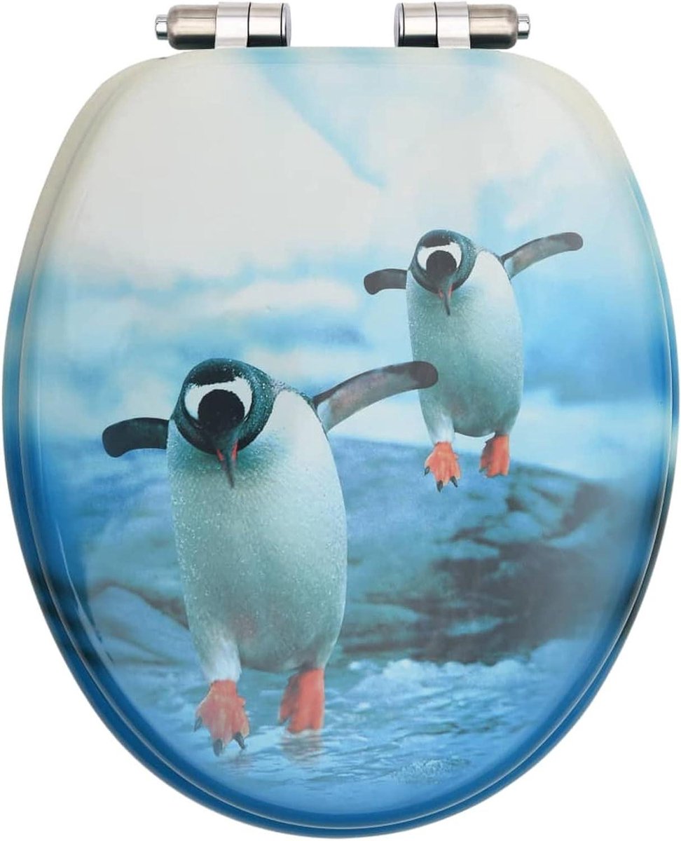 Toiletbril Pinguïn Design - WC Deksel Soft Close - Badkamer Decoratie - Instelbare Scharnieren - Universeel - Pinguïn Ontwerp