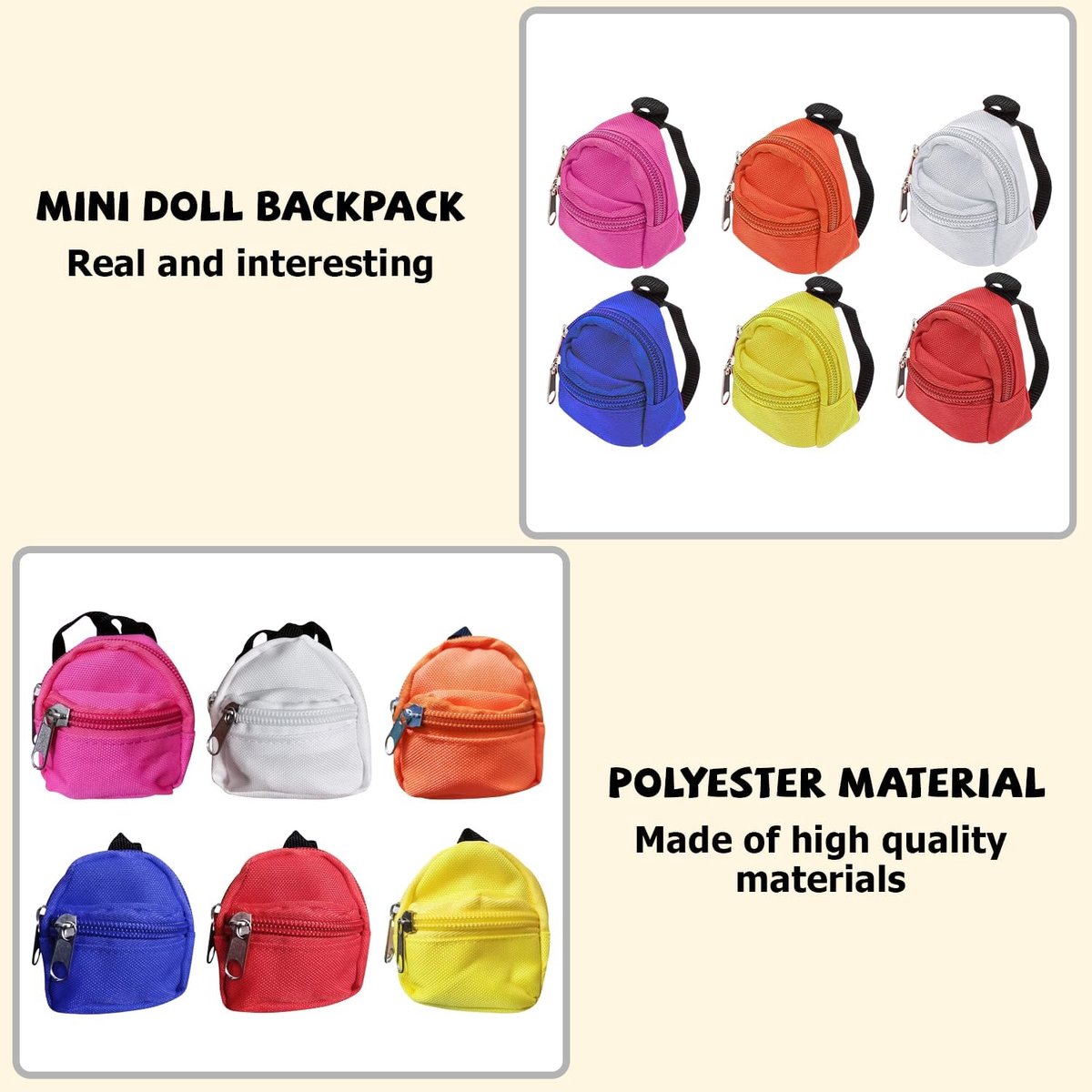 Mini rugzakjes voor poppen - 6 stuks - diverse kleuren - klein dubbelrits rugtas accessoire - voor poppoppen - voor speelpoppen kleding en spulletjes — cadeau in Spellen & Speelgoed - foto 2