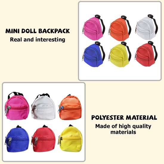 Mini rugzakjes voor poppen - 6 stuks - diverse kleuren - klein dubbelrits rugtas accessoire - voor poppoppen - voor speelpoppen kleding en spulletjes van MINI — afbeelding 2