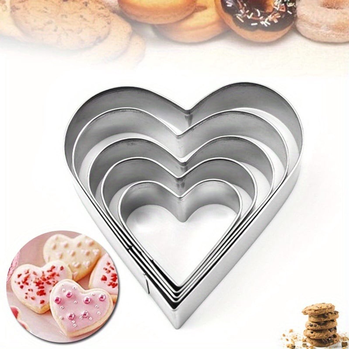 5 Delige Uitsteekvorm - Hartjes - RVS Koekjesuitstekers - Perfect voor Valentijn, Bakken & Decoratie - LOUZIR