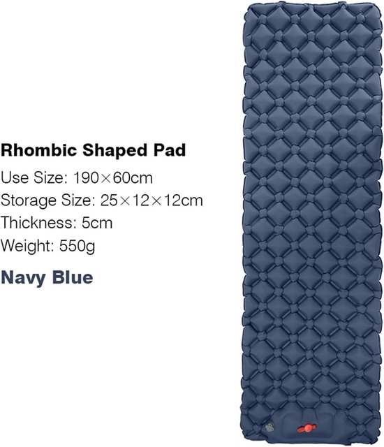 Zelfopblaasbare Slaapmat - Kampeer mat Luchtbed - Outdoor Slapen - Ingebouwde Voetpomp - Compact Opvouwbaar - Marineblauw — afbeelding 4