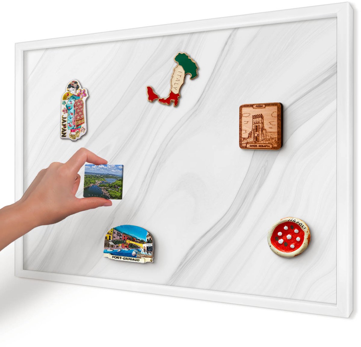 Artprintcave Wit Magneetbord mit Witte Lijst - 60x40 cm - Subtiel Marmer Magneet Bord mit Frame - Minimalist Magnetisch Bord Voor Magneten - Texturen
