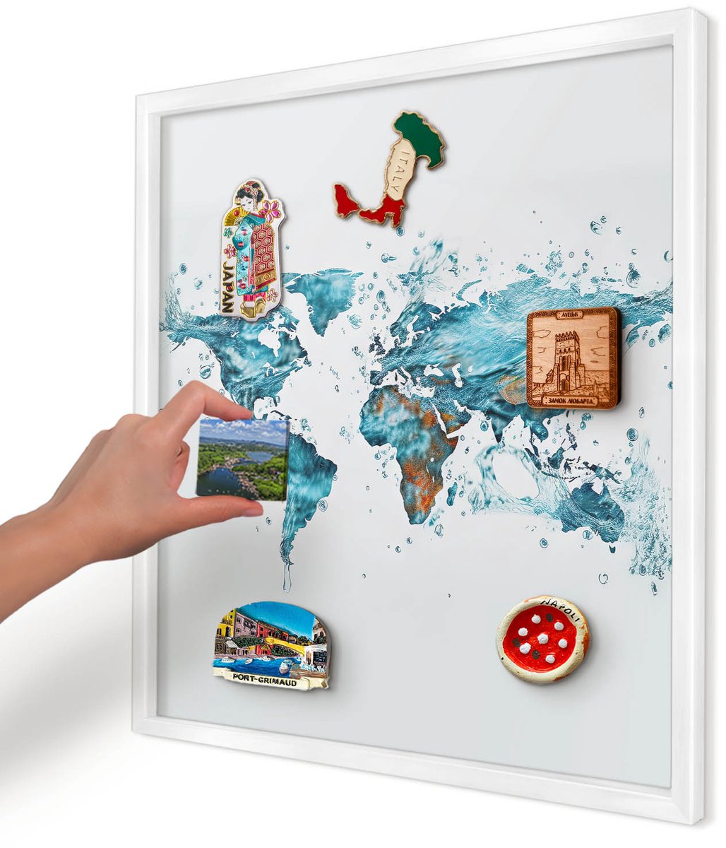 Artprintcave Turkoois Magneetbord mit Witte Lijst - 50x50 cm - Waterkaart Bord Voor Magneten - Abstract Magneetbord Voor Keuken - Kaarten