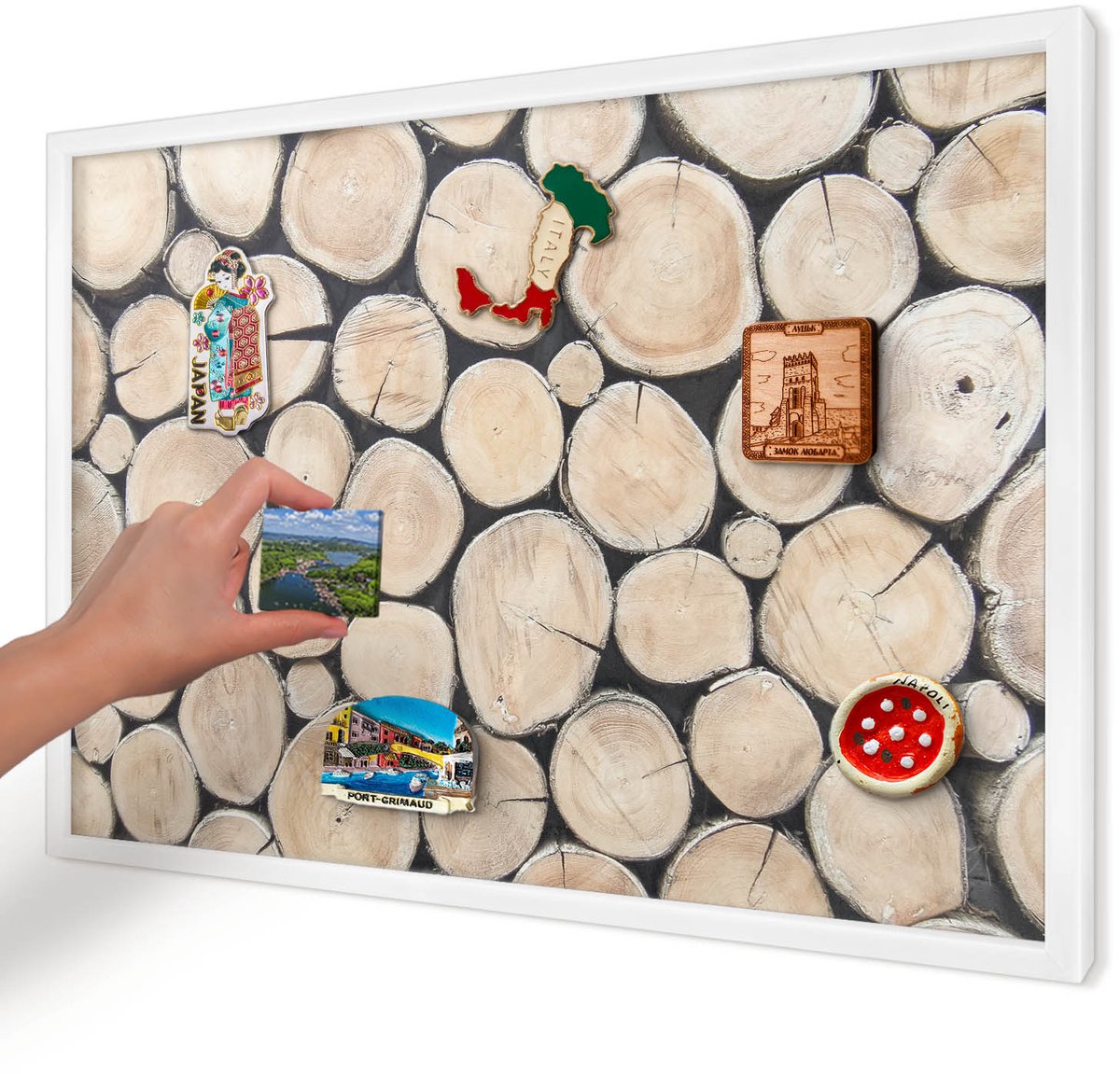 Artprintcave Beige Magneetbord mit Witte Lijst - 60x40 cm - Houtstructuur Magneet Bord mit Frame - Rustiek Wandbord Magnetisch - Texturen
