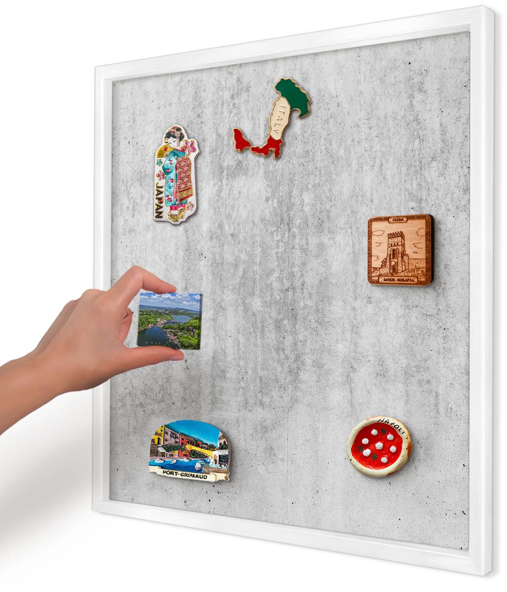 Artprintcave Grijs Magneetbord mit Witte Lijst - 50x50 cm - Grijze Textuur Magnetisch Bord Voor Magneten - Industrieel/Loft Magneet Bord mit Frame - Texturen