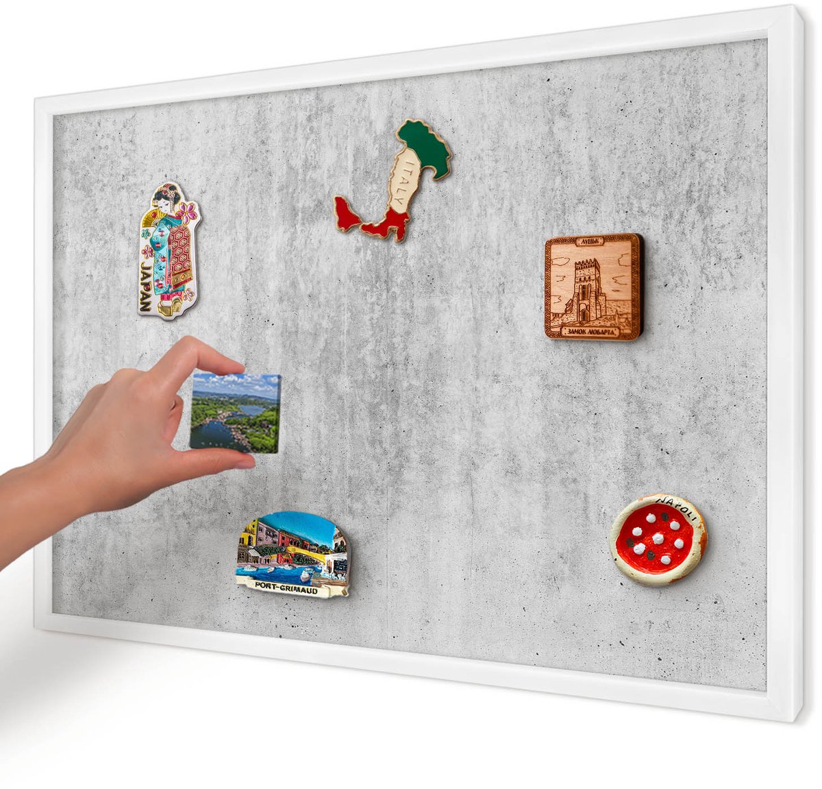 Artprintcave Grijs Magneetbord mit Witte Lijst - 60x40 cm - Grijze Textuur Magneetbord Voor Foto's - Industrieel/Loft Magneetbord Voor Keuken - Texturen