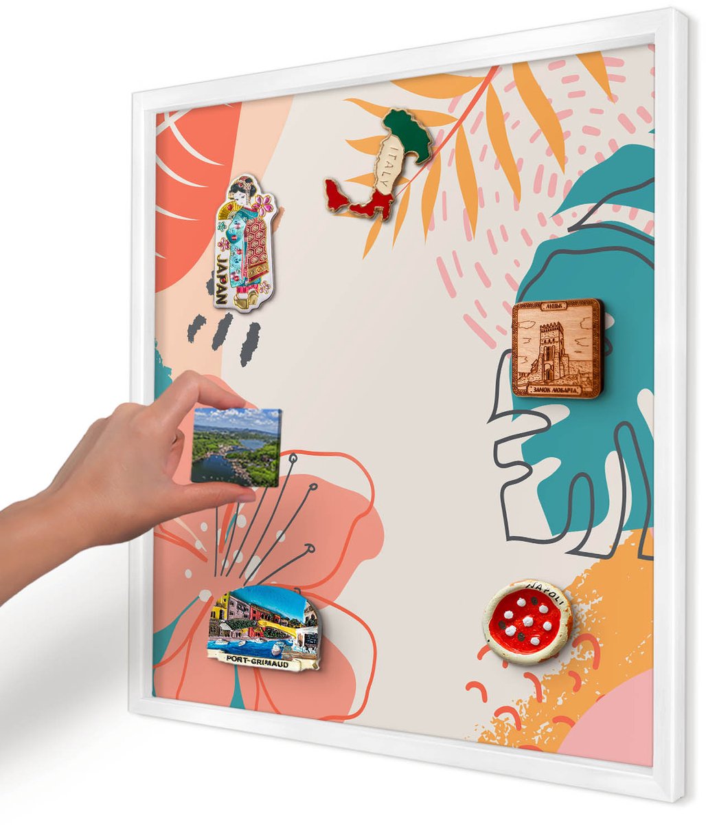 Artprintcave Romig Magneetbord mit Witte Lijst - 50x50 cm - Moderne Natuur Magnetische Organizer - Abstract Bord Voor Magneten - Bloemen En Planten
