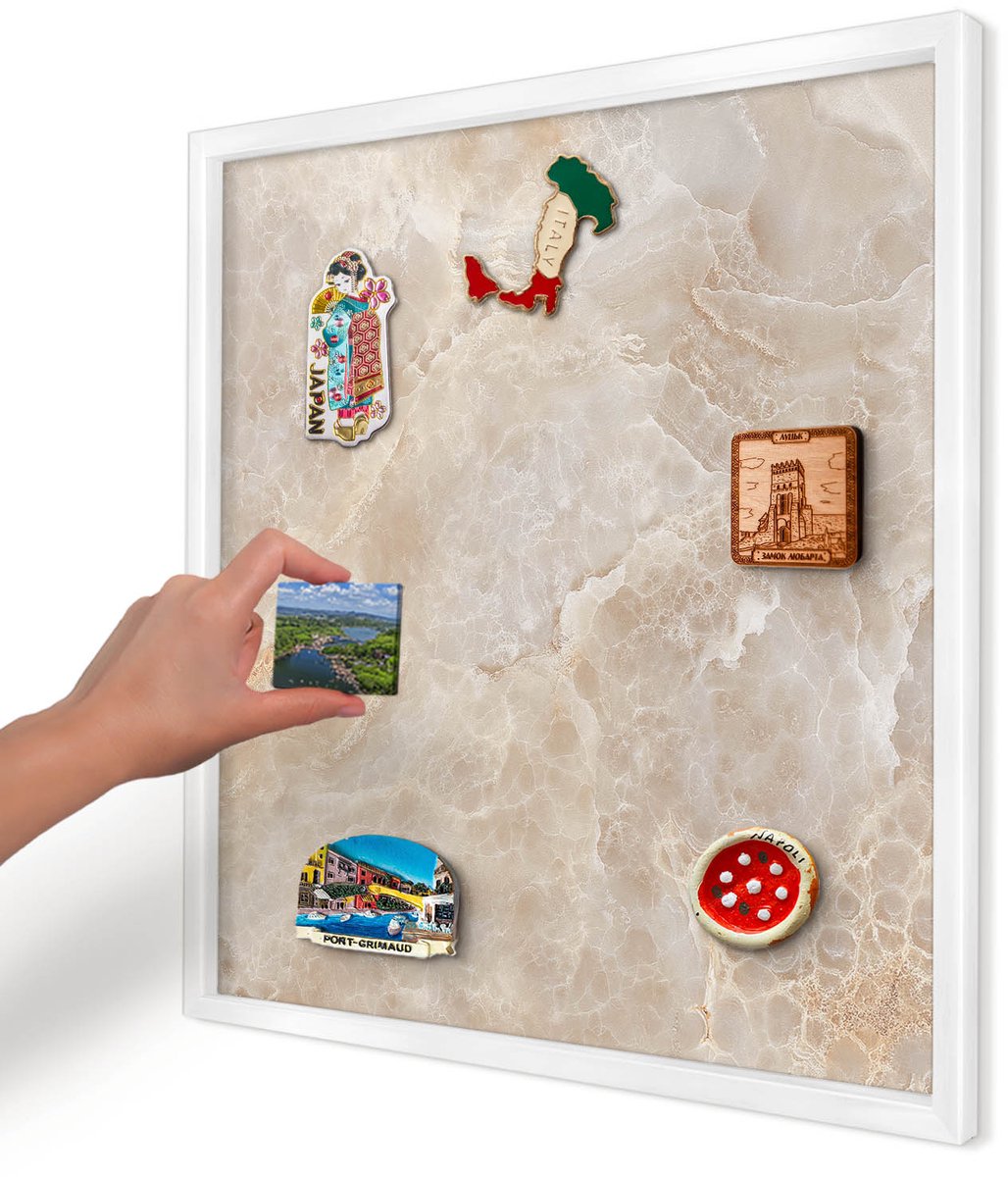 Artprintcave Romig Magneetbord mit Witte Lijst - 50x50 cm - Crème Marmer Memobord Keuken - Modern Magnetisch Bord Voor Magneten - Texturen