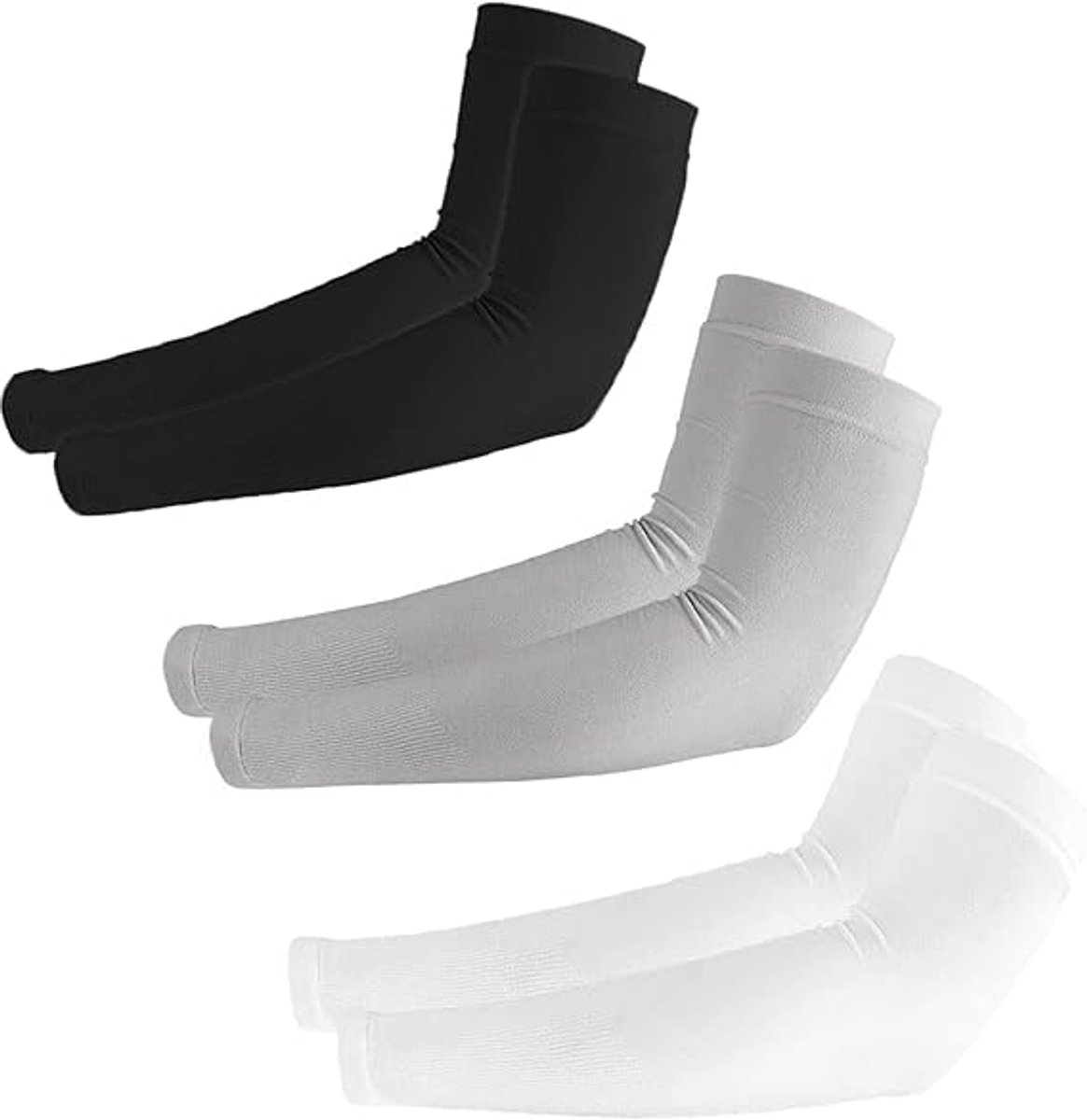 Zonnearmmouwen UV Bescherming – Compressie Armhoezen Armmouwen Verkoelende Arm - Set van 3 – Zwart Wit Grijs – Sport Arm Sleeves – fietsen elastisch ademend - voor Sport Voor Mannenen VrouwenIdeaal - 40cm