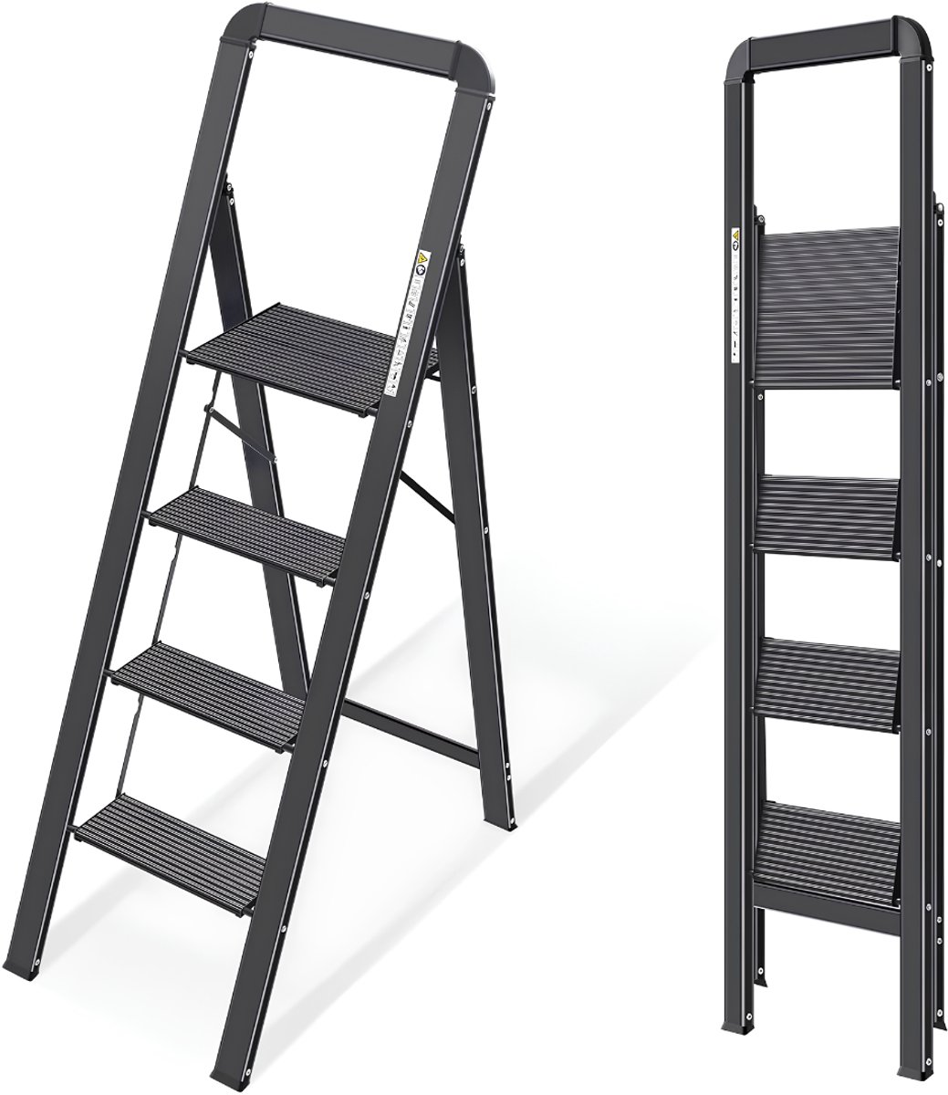 JCP® Huishoudtrap 4 Treden - Ladder - Huishoudtrap - Zwart - 75cm x 45cm x 137cm