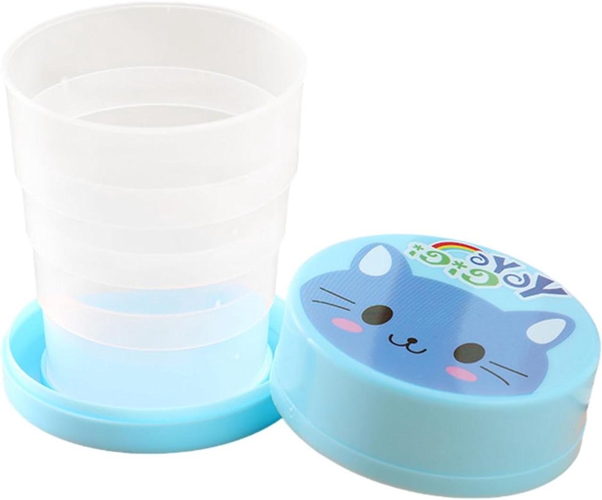Opvouwbare Beker - Reisbeker Drinkbeker - Hydratatie Onderweg - Met Cartoon Deksel - 6x6x7cm - Blauw