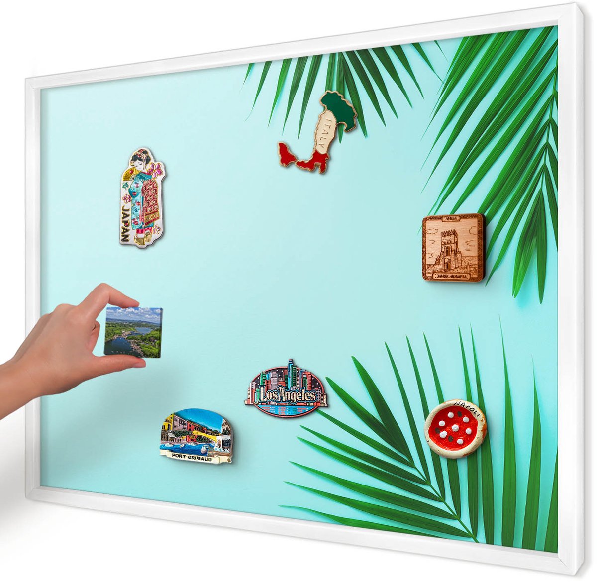 Artprintcave Groente Magneetbord mit Witte Lijst - 70x50 cm - Groene Bladeren Notitiebord - Minimalist Magneet Bord mit Frame - Natuur
