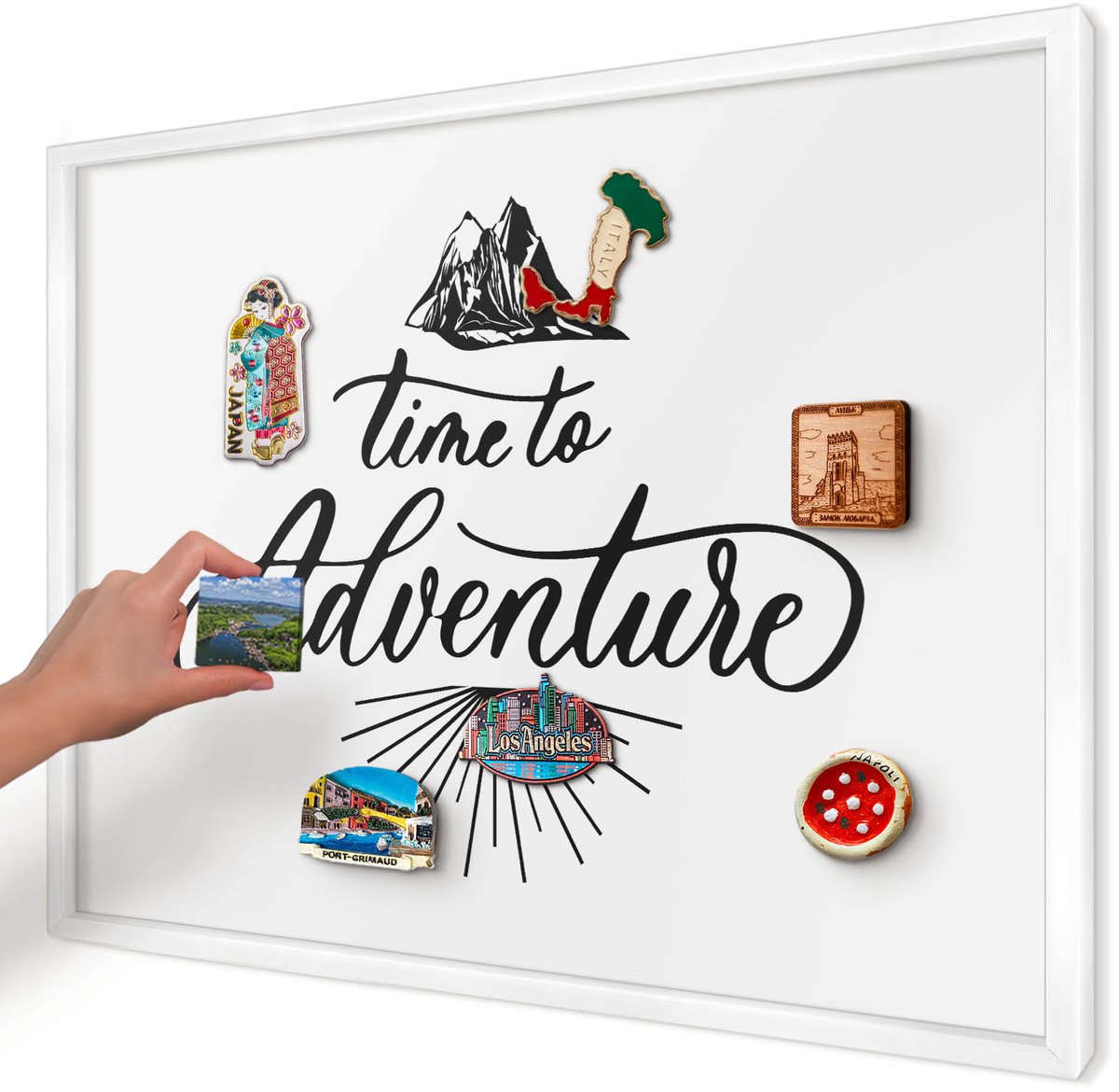 Artprintcave Wit Magneetbord mit Witte Lijst - 70x50 cm - De Ontdekkingsreis Magnetisch Bord Voor Magneten - Typografisch Memobord Keuken - Teksten