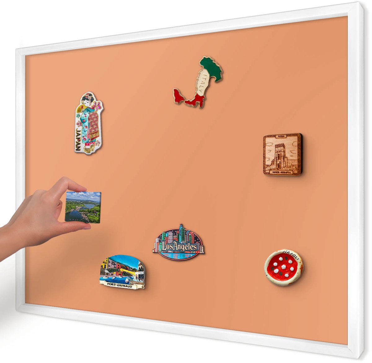 Artprintcave Oranje Magneetbord mit Witte Lijst - 70x50 cm - Pastel Oranje Magneet Bord mit Frame - Minimalist Memobord Keuken - Achtergronden En Patronen