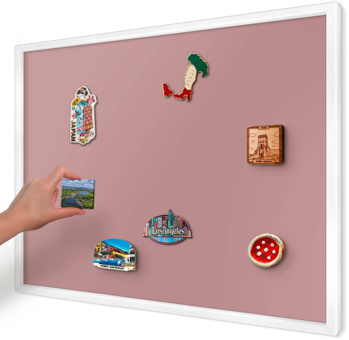 Artprintcave Roze Magneetbord mit Witte Lijst - 70x50 cm - Pastelroze Magneet Bord mit Frame - Minimalist Magnetische Organizer - Achtergronden En Patronen