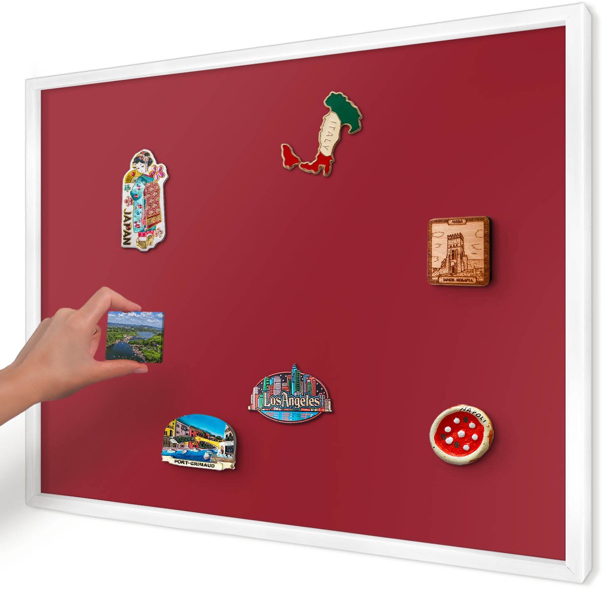 Artprintcave Bordeaux Magneetbord mit Witte Lijst - 70x50 cm - Licht Bordeauxrood Magneetbord Voor Keuken - Minimalist Wandbord Magnetisch - Achtergronden En Patronen