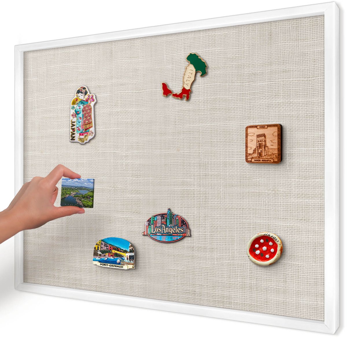 Artprintcave Beige Magneetbord mit Witte Lijst - 70x50 cm - Subtiele Elegantie Magneetbord Voor Foto's - Scandinavisch Magneetbord Voor Keuken - Texturen