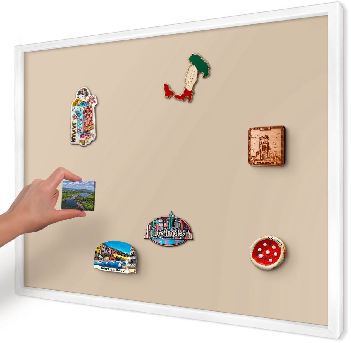 Artprintcave Beige Magneetbord mit Witte Lijst - 70x50 cm - Beige-Oranje Notitiebord - Minimalist Magneet Bord mit Frame - Achtergronden En Patronen