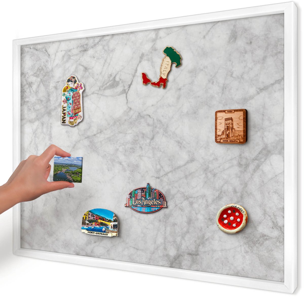 Artprintcave Grijs Magneetbord mit Witte Lijst - 70x50 cm - Grijs Marmer Magneetbord Voor Keuken - Minimalist Wandbord Magnetisch - Texturen