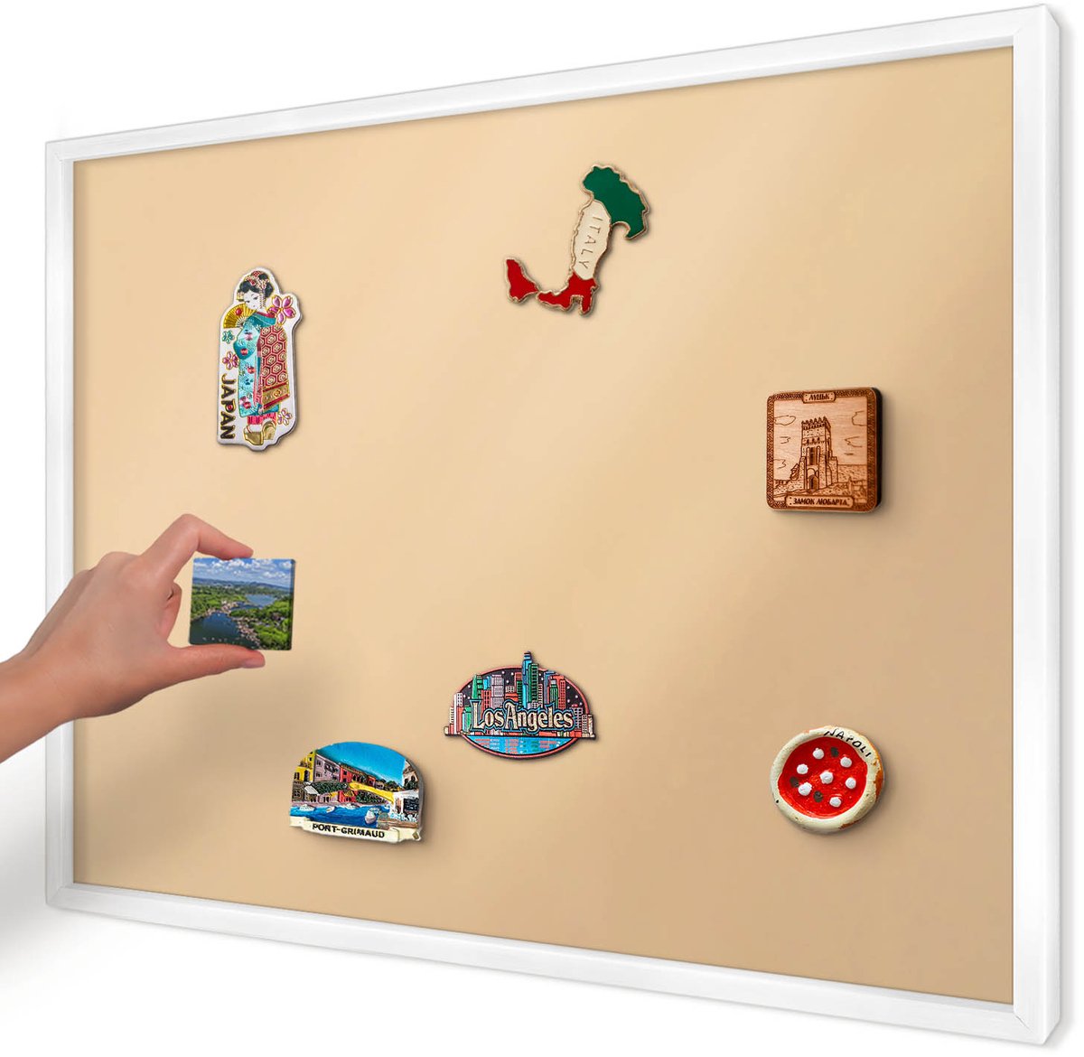 Artprintcave Romig Magneetbord mit Witte Lijst - 70x50 cm - Romige Harmonie Magnetisch Bord - Minimalist Magnetisch Bord Voor Magneten - Achtergronden En Patronen