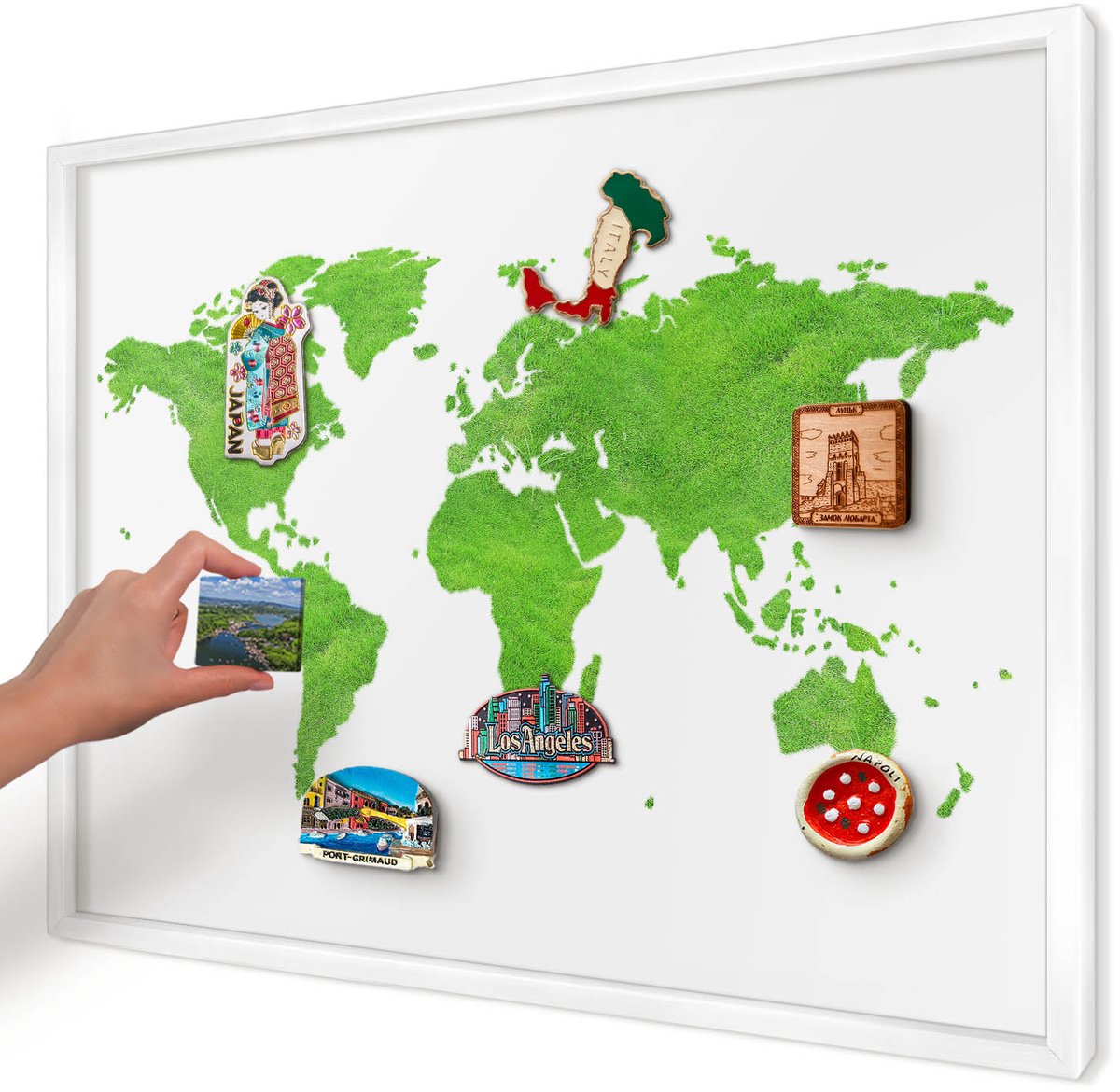 Artprintcave Groente Magneetbord mit Witte Lijst - 70x50 cm - Groene Kaart Memobord Keuken - Minimalist Magnetisch Bord - Kaarten