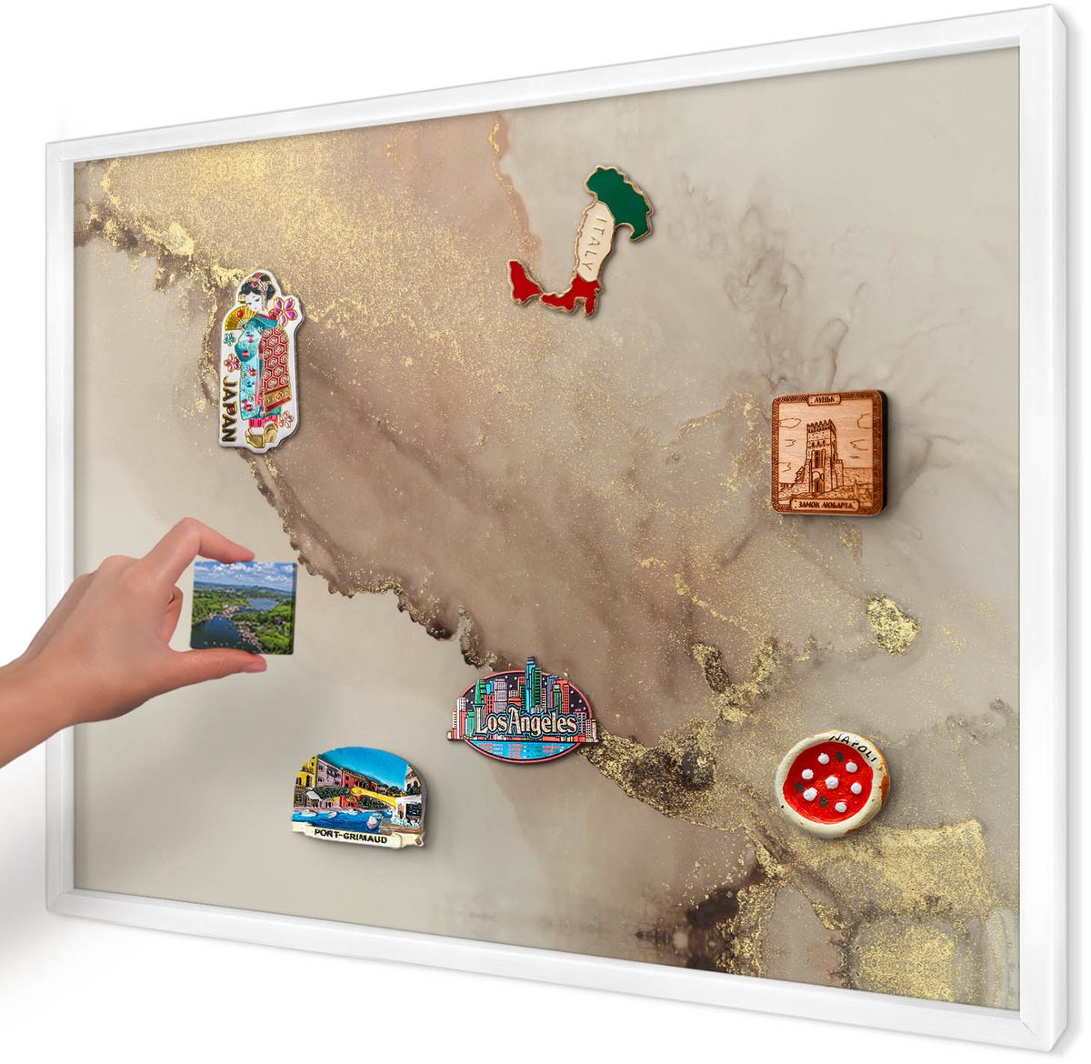 Artprintcave Beige Magneetbord mit Witte Lijst - 70x50 cm - Elegante Glans Bord Voor Magneten - Abstract Notitiebord - Abstractie