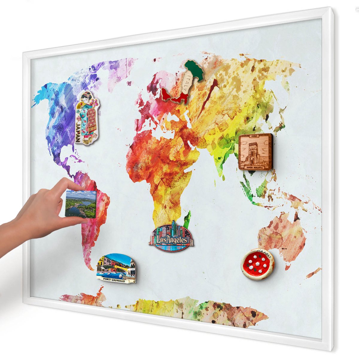 Artprintcave Geel Magneetbord mit Witte Lijst - 80x60 cm - Kleurenkaart Magneet Bord mit Frame - Waterverf Magnetisch Bord Voor Magneten - Kaarten