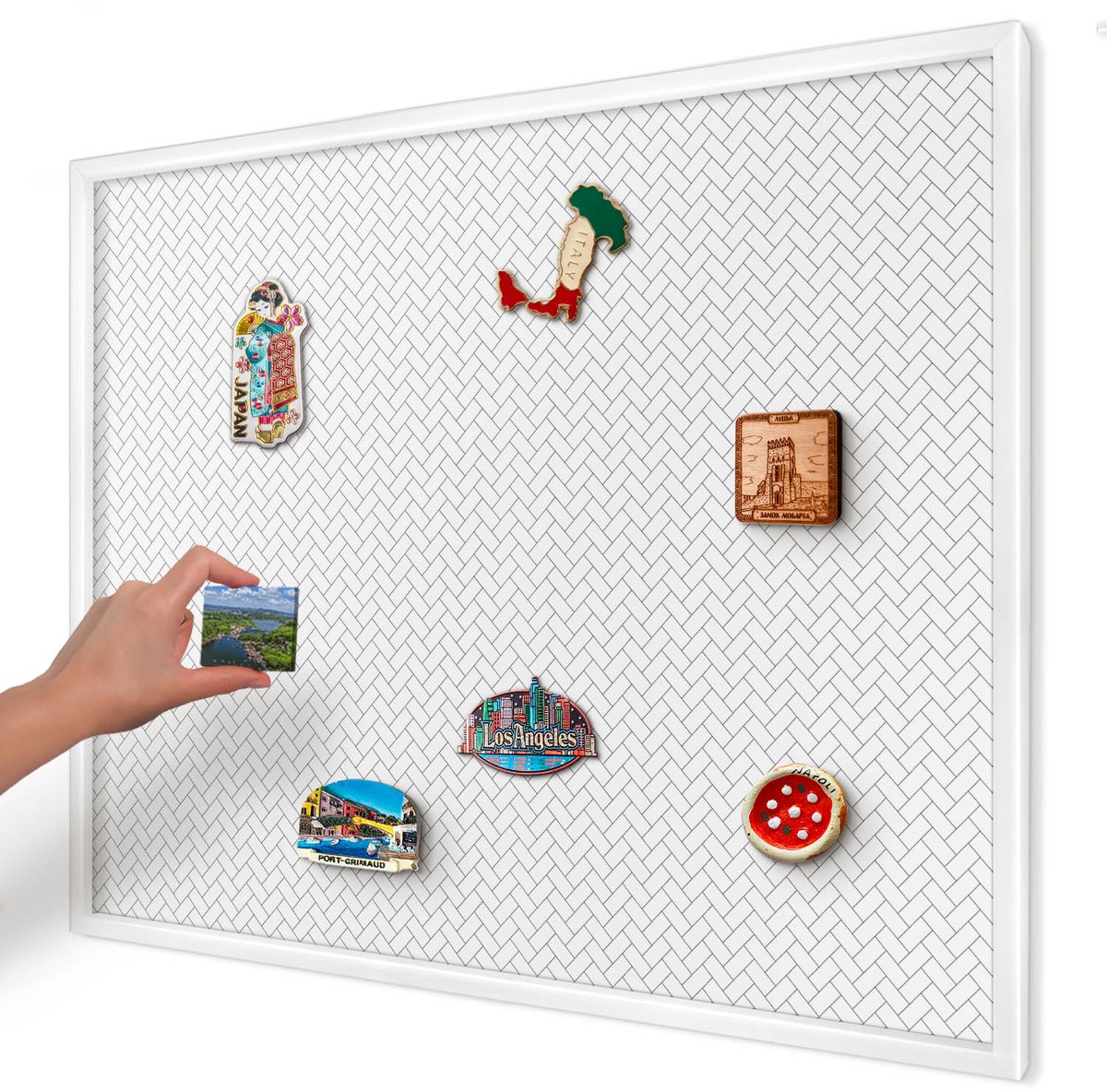 Artprintcave Wit Magneetbord mit Witte Lijst - 80x60 cm - Witte Visgraat Magnetisch Bord - Minimalist Magneetbord Voor Foto's - Achtergronden En Patronen
