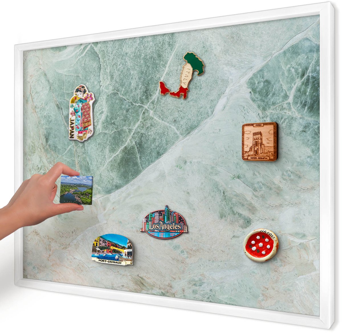 Artprintcave Groente Magneetbord mit Witte Lijst - 70x50 cm - Groene Texturen Magnetische Organizer - Abstract Wandbord Magnetisch - Texturen