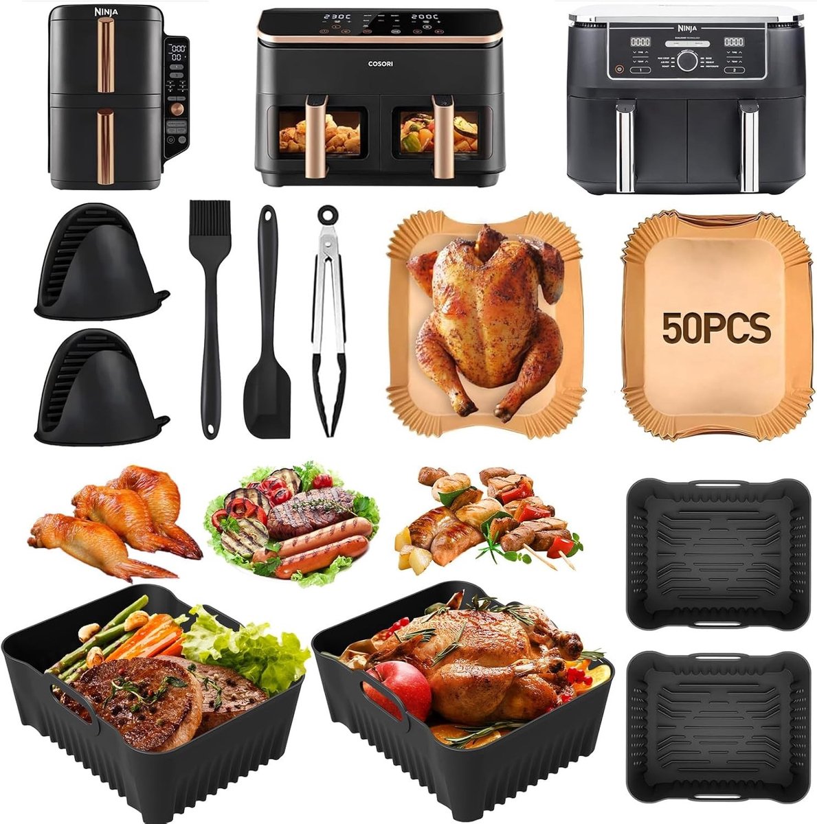 Siliconen Mallen voor Airfryer 8.5L - Accessoires voor Gezond Koken, Bakvormen en Bakaccessoires