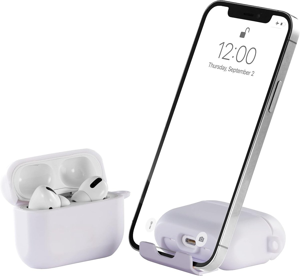 Beschermende AirPods Pro Hoes met Onzichtbare Telefoonstandaard, Schokbestendig TPU & PC, Inclusief Sleutelhanger Carabiner, Perfecte Pasvorm en Duurzame Bescherming