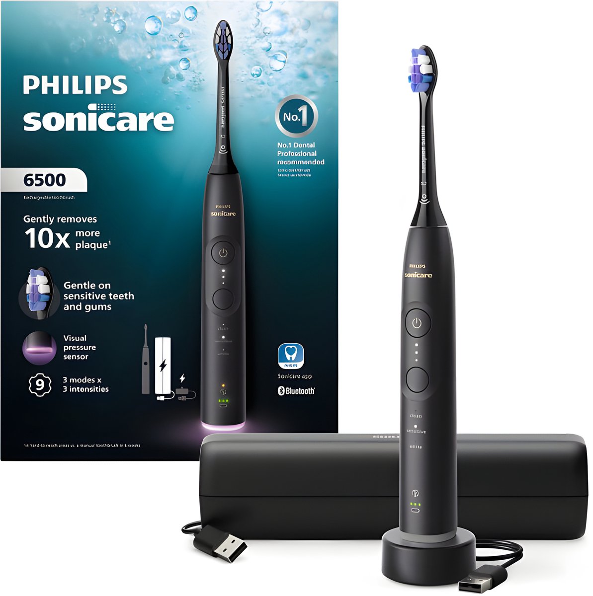 Philips Sonicare 6500 HX7411/10 Sonische Tandenborstel - Zwart - App - Reisetui