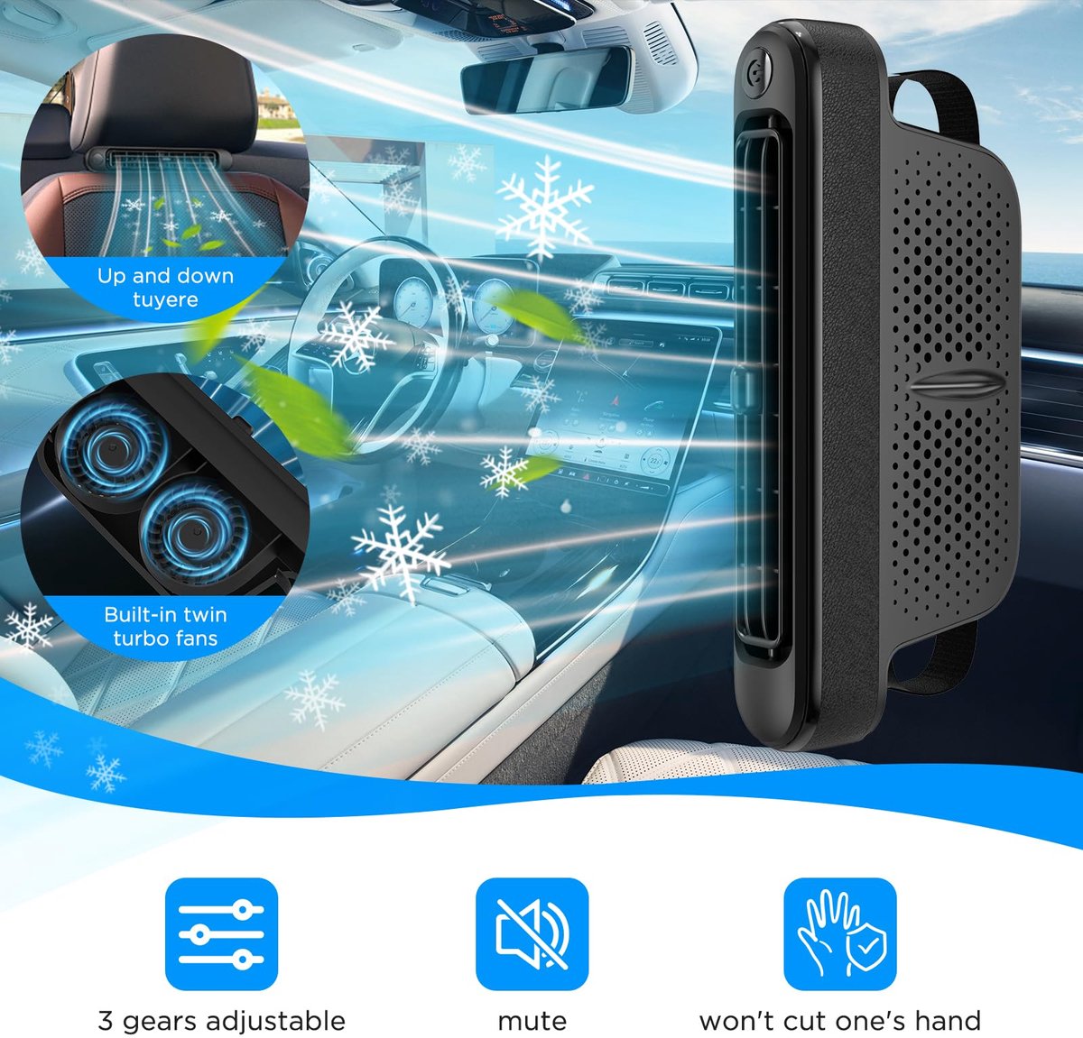 SnelShoppen - Draagbare Autoventilator voor Voertuigstoel - Elektrische USB Koelventilator met 3 Snelheden - Perfect voor Auto, Vrachtwagen, SUV en Bu