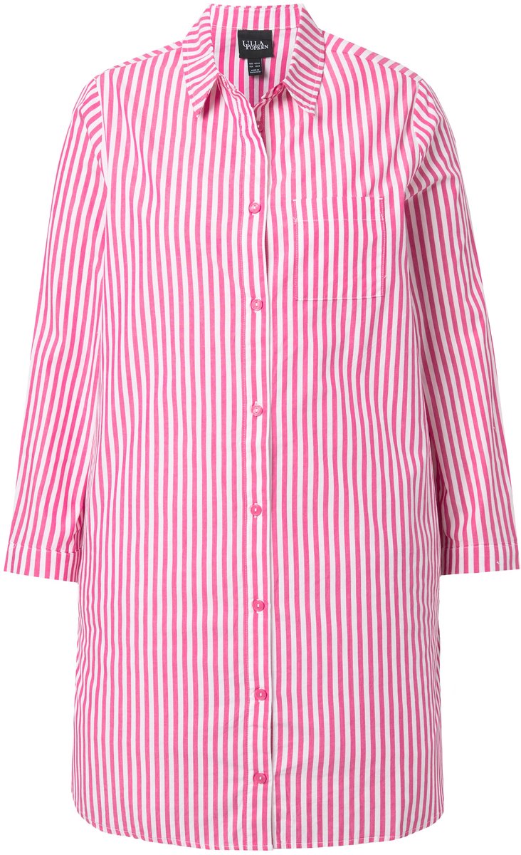 Ulla Popken - Dames - Overhemdblouse strepen overhemdkraag A-lijn lange mouw - Roze - Maat 54+
